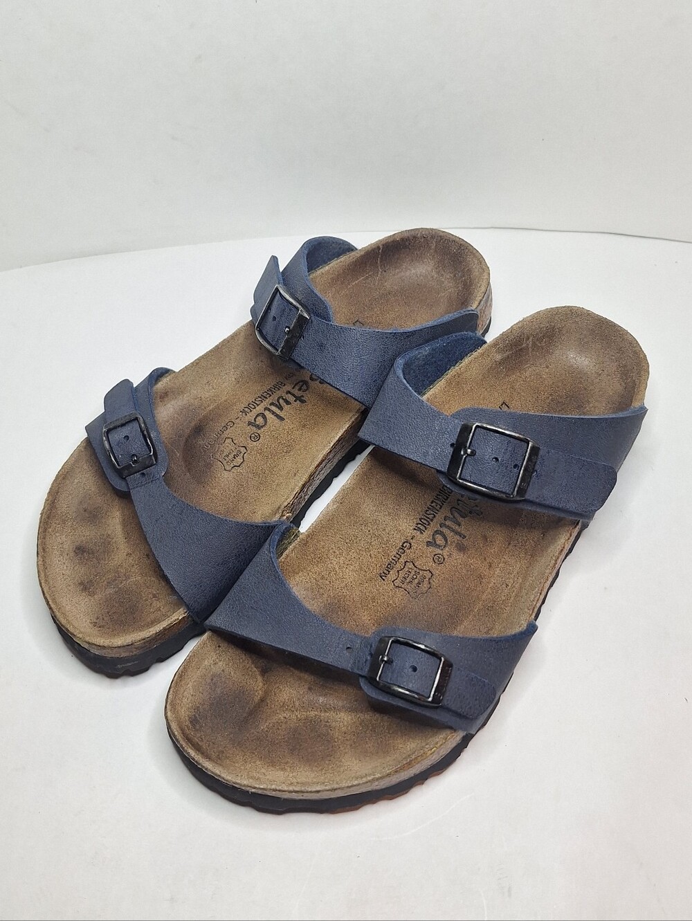 Betula by Birkenstock Navy Blue Dual Strap Slide Sandals Womens 7 /38 Men 5